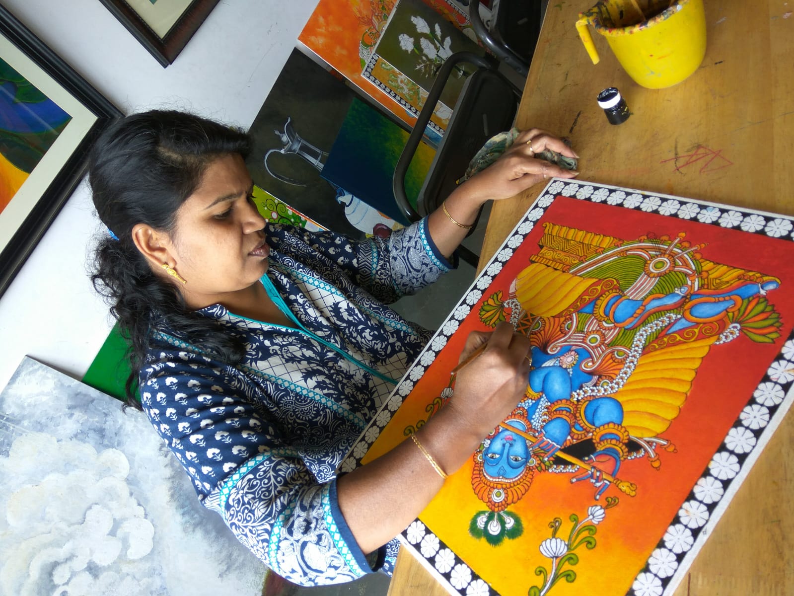 Kerala Mural Krishna painting process